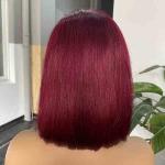 9A Indian C Part Bleached Knots Wig Burgundy Lace Front Human Hair Bob
