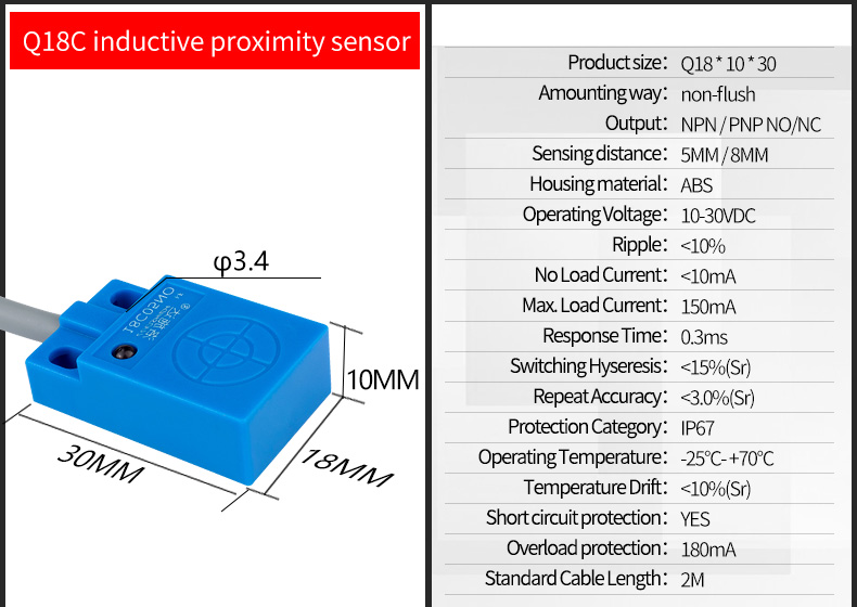 LUOSHIDA Square Inductive Proximity Sensor 12V / 24V DC Q17 Q18 Q18C Size ABS Housing