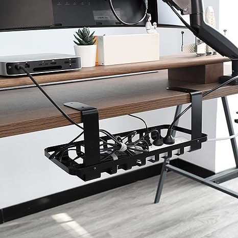 Convenient Hook Type Desk Cable Management Tray Bending Metal Wire Cable Holder Black