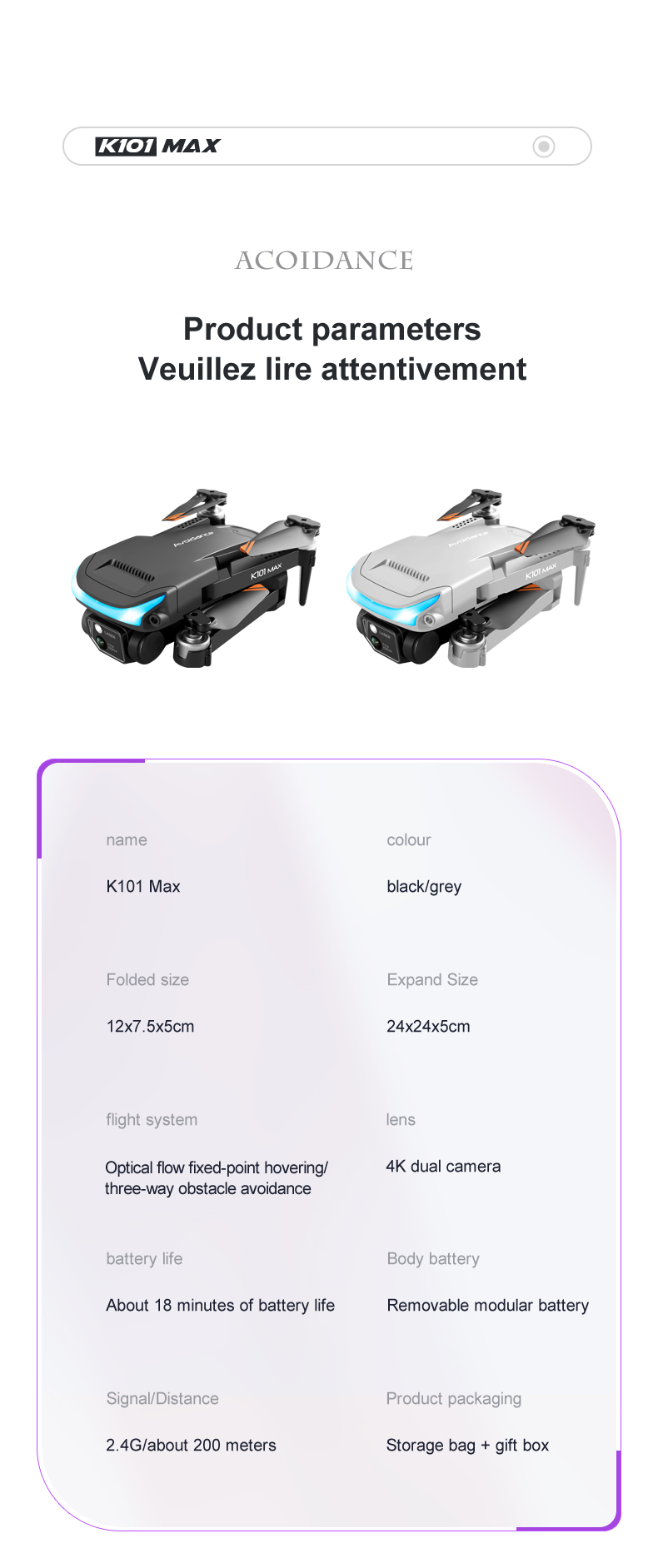 Beginner Operator Skill Level K101 Max Drone 4k Camera and GGPS Mini Toy Drone with 18-25 Minutes Maximum Flight Time