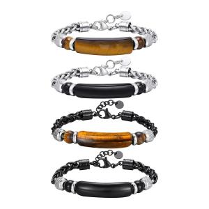 Quality Inlay Setting Technology 316L Stainless Steel and Wood Bracelet for Men's Accessories wholesale