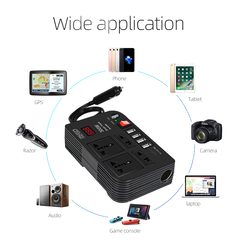 Factory Price Car Battery Inverter Digital Display Car Inverter 300W High Power Charger Modified Sine Wave Inverter Car
