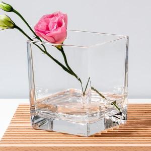 Quality 4x4 Inch Pressed Decorative Square Glass Vases Crystal Clear Glass Centerpiece wholesale
