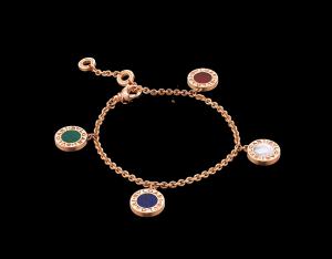Quality bracelet in 18 kt pink gold with mother of pearl carnelian malachite lapis wholesale