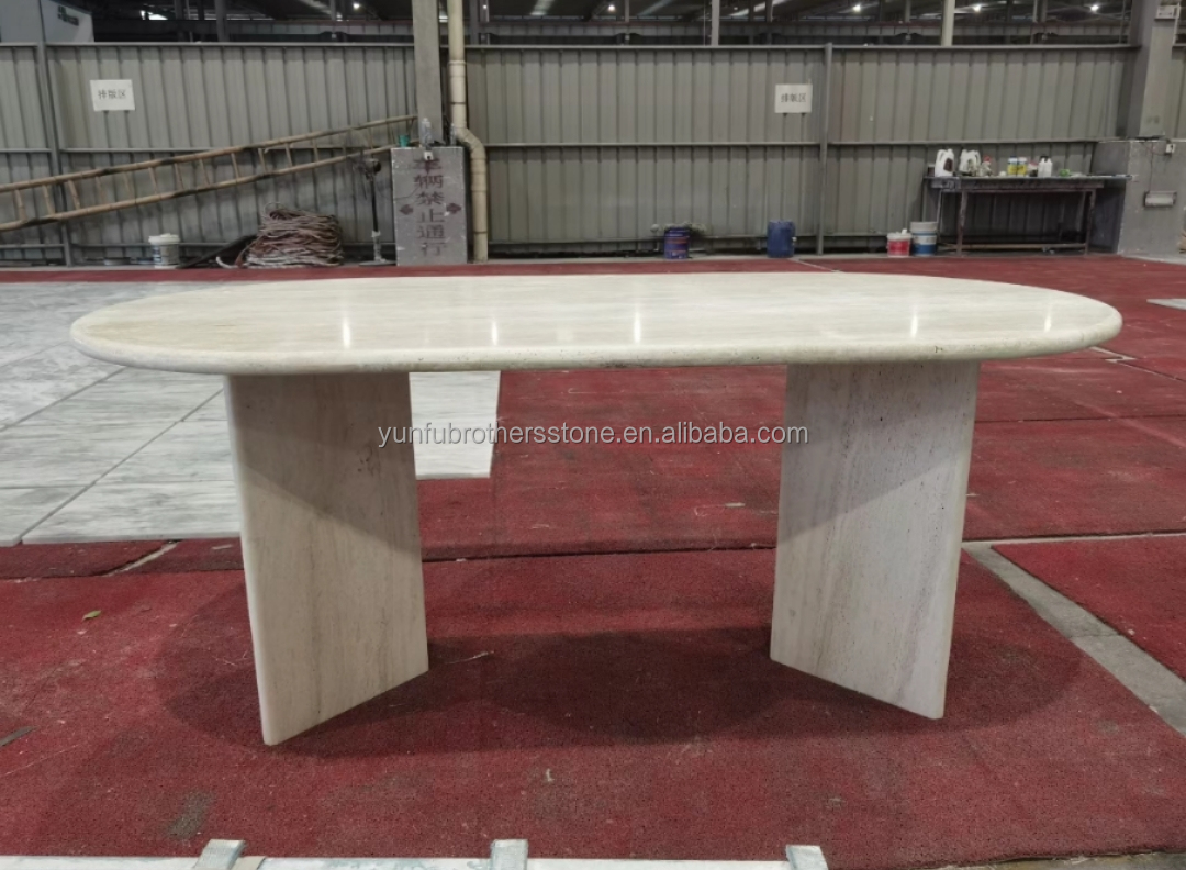 Hotel Marble Travertine Slab Polished Dining Table Modern Natural Stone Oval Furniture