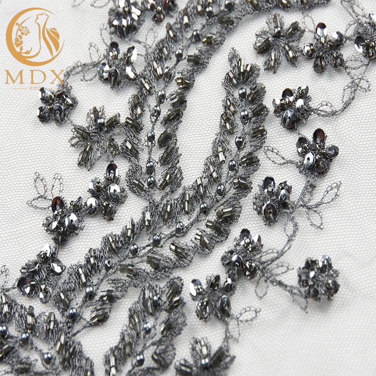 MDX Unique 3D Wedding Lace Fabrics / Black Embroidered Lace 80% Nylon