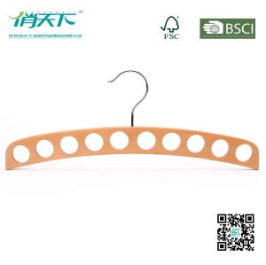 Quality Betterall Burly-wood Color Curved Wooden Ties Hanger with Ten Holes wholesale