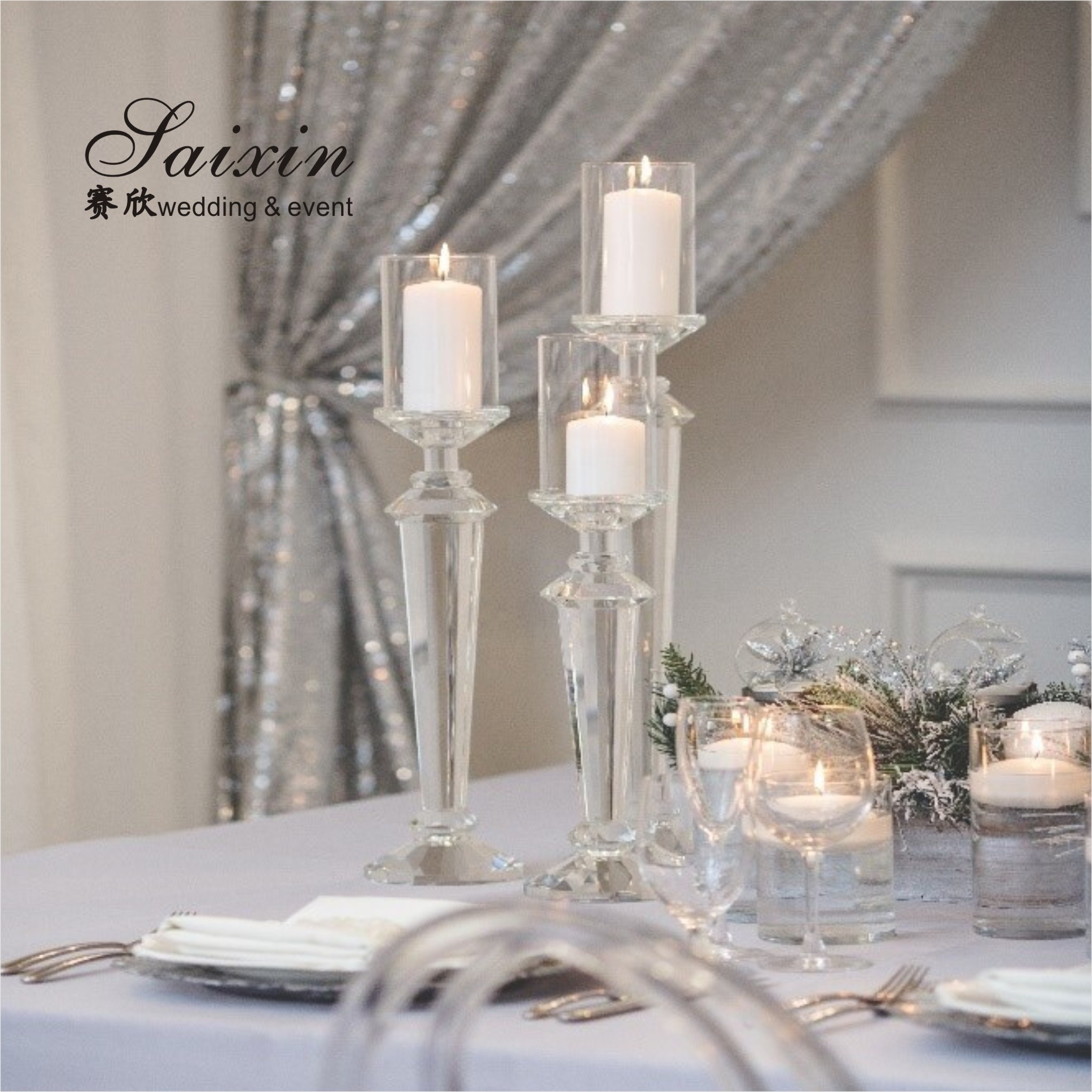 Candelabra Wedding Candle Holders Clear Crystal Candle Holder Centerpieces 50cm
