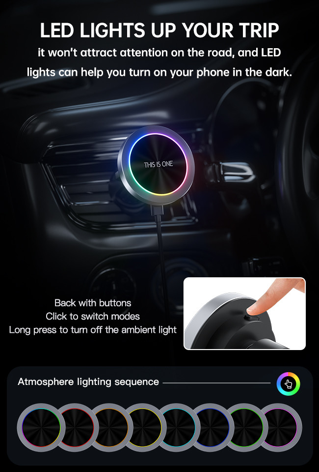 Wireless Iphone Car Charger Aluminium Alloy Stable Magsafe Car Charger Mount