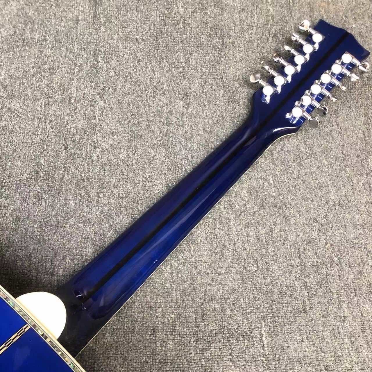 Custom 12 strings Blue color G200 classic acoustic guitar, Solid Sprue top,Factory Custom Maple body guitar