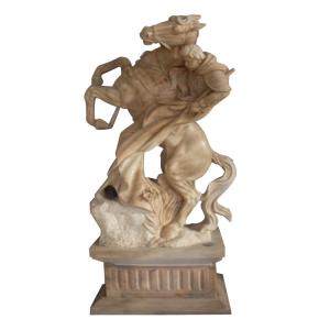 Quality Large Marble Man riding stone horse garden sculpture,China stone carving Sculpture supplier wholesale