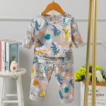 Full Flower Long Sleeve Pj Set Cotton Pyjamas Odor Resistant For 80cm height