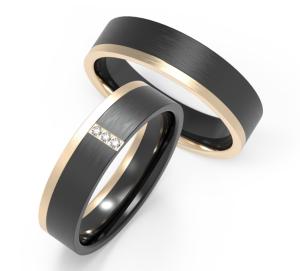 Quality Classic K Gold Black Titanium Couple Ring Set With Zircon Rings wholesale