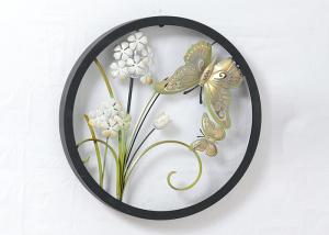 Quality Living Room Black Round Iron 3D Butterfly Wall Art Metal wholesale