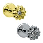 316l Surgical Steel Lip Labret Ring Jewelry Clear Crystals Blinged Flower Shaped