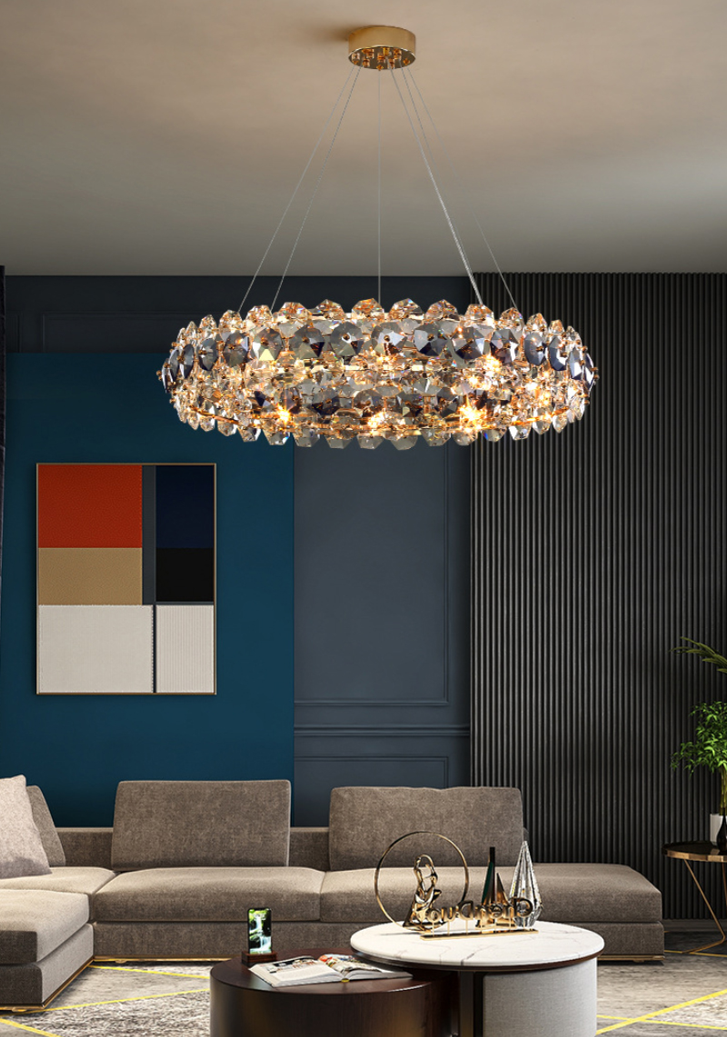 Smoke gray crystal chandelier for living room round hanging lamp decorative lights for room(WH-CY-233)