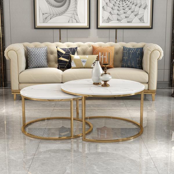 Tempered Glass Circle Marble Coffee Table Matte Finish