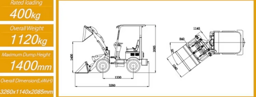 CE Mini Electric Wheel Loader Machine Battery Powered