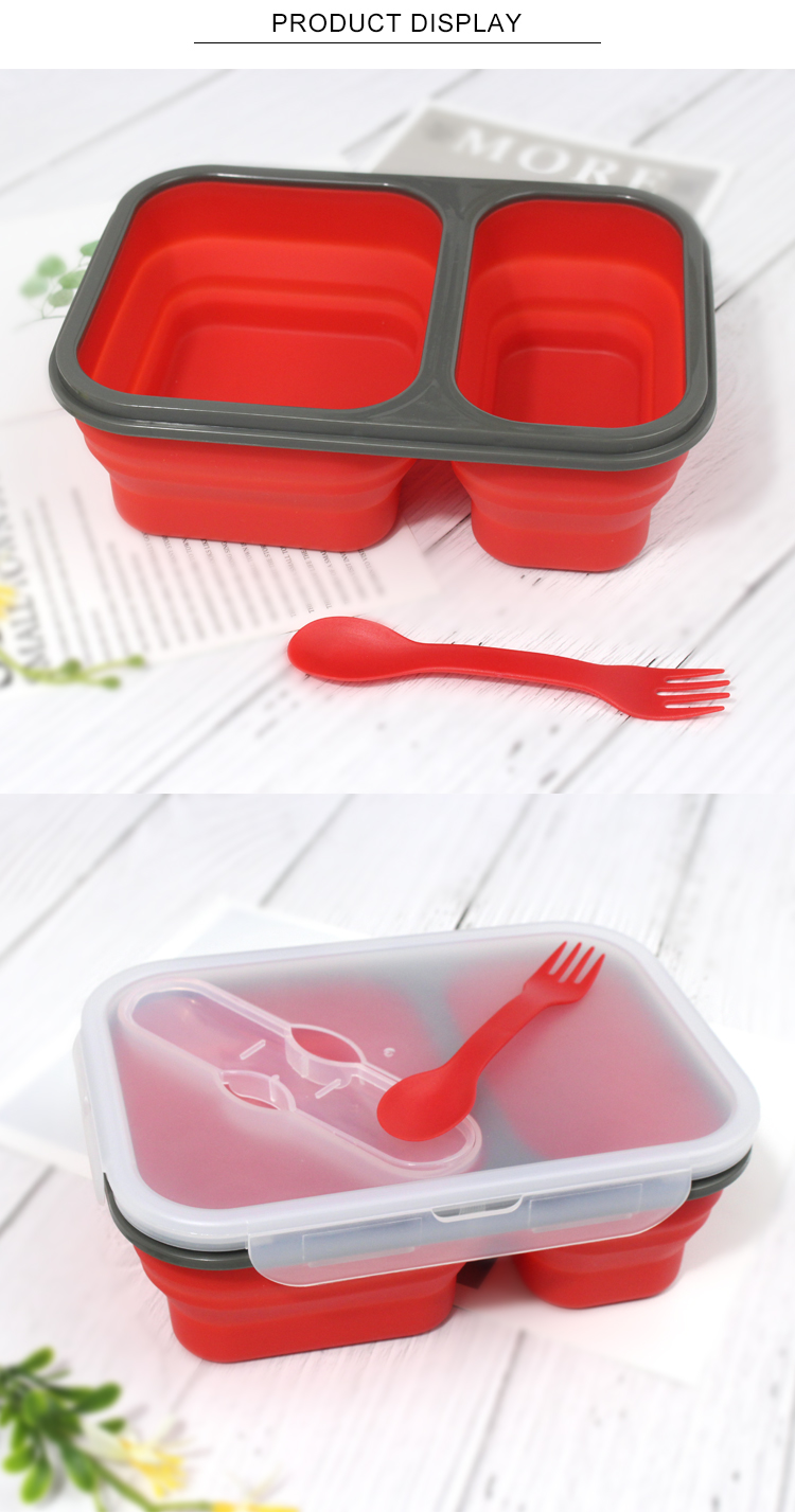 Rectangle 3 Compartment Collapsible Bento Box For Adults