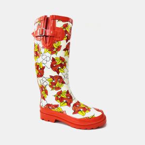 Quality Slip Resistant Flexible Waterproof Rubber Rain Boots With Leaves Printed wholesale