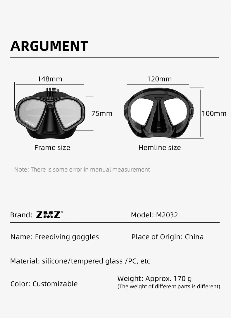 Camouflage Freediving Goggles Silicone Skirt Tempered Glass Snorkel Mask