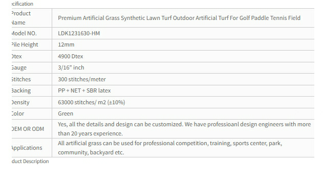 4900 Dtex Artificial Sports Grass Turf Tennis Court Soccer Yards Fake Recycled Sports Turf Flooring