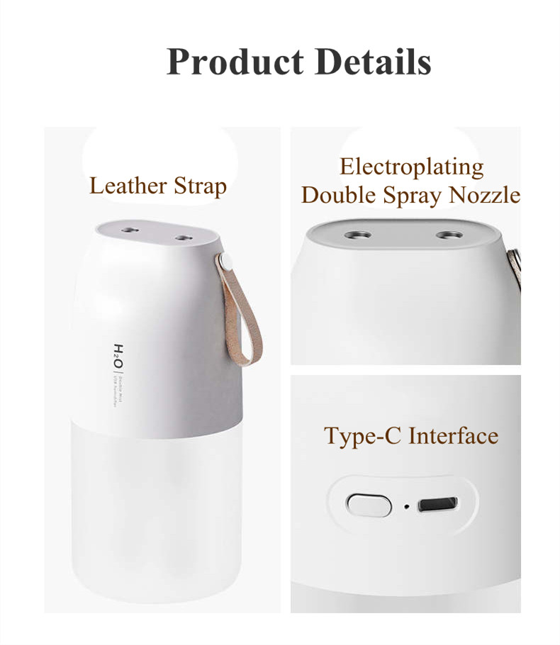 Dual Spray Ultrasonic Wireless Air Humidifier Portable Desktop Mist Spray