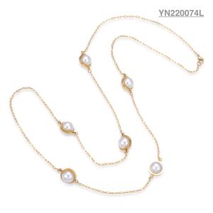 Quality CE Ladies Stainless Steel Layered Necklace Pearl Inlay Long Pendant Necklace wholesale