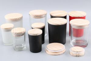 Quality Matt Black 100ML 200ML 440ML Glass Candle Jar With Dark Wooden Lids wholesale