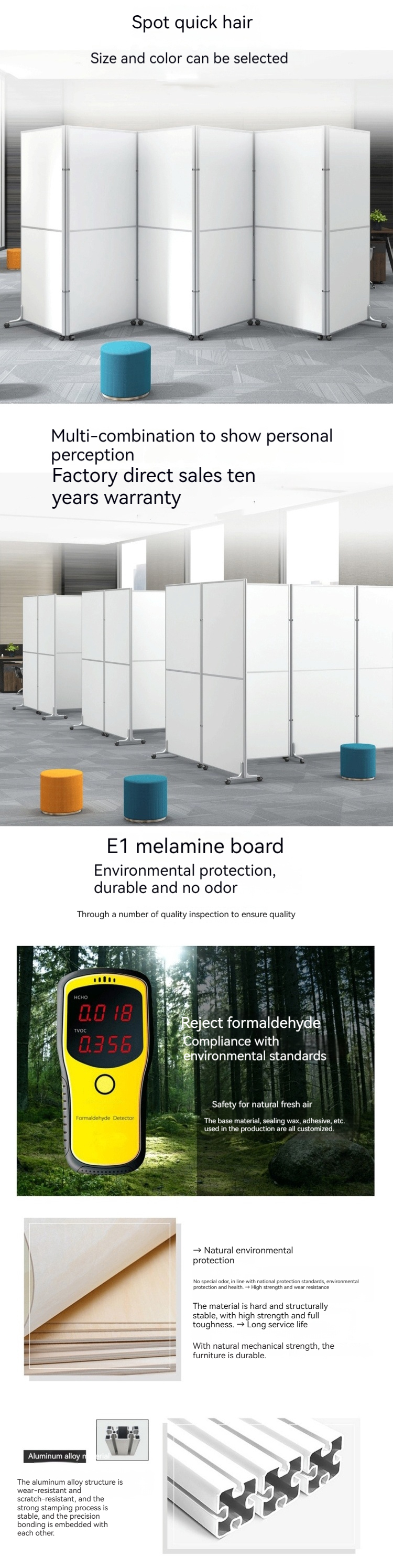 Commercial Furniture Transparent Sub-glazed Partition Office Collapsible Mobile Screen