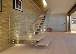 Quality U / Y / L Shaped Open Tread Wood Stairs , Building Floating Stairs Easy Assembly wholesale