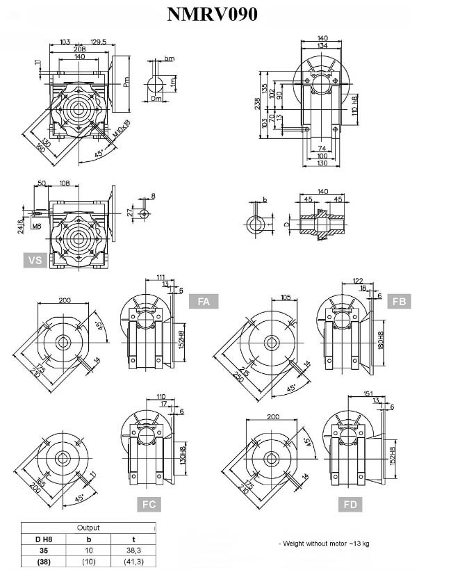 Easy Install Aluminum Worm Gear Reducer Nmrv 90 , Worm Drive Gearbox Lightweight