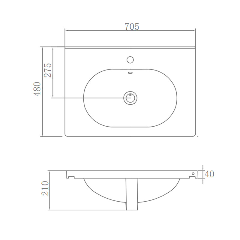 UPC Vanity Counter Top Wash Hand Basins 705x480x210mm With overflow
