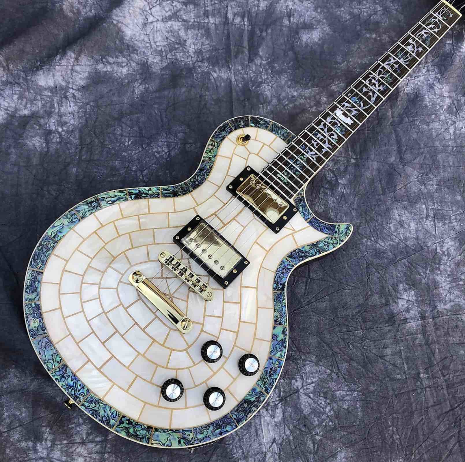 Custom Abalone Veneer top Electric Guitar Flower Inlays Gold Hardware