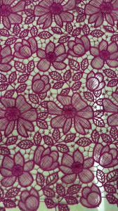 Quality Fushcia Chemical Floral Embroidery Lace Fabric 119CM Width wholesale