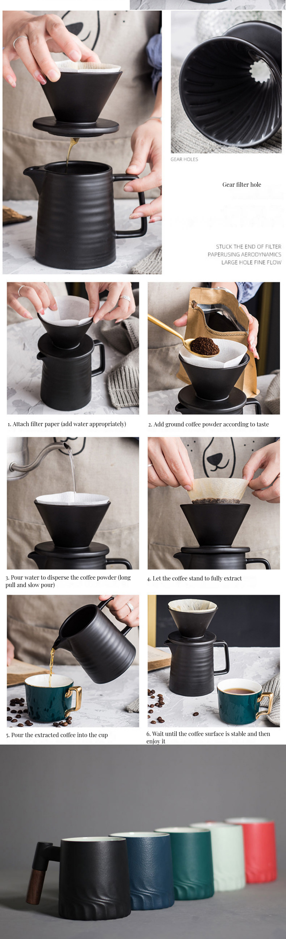 Modern Matte Black Ceramic Coffee Maker Set for Pour Over in Living Room Design Style