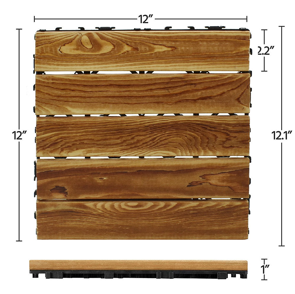 Acacia Hardwood Interlocking Deck Tiles Brown Patio Wooden Deck Flooring