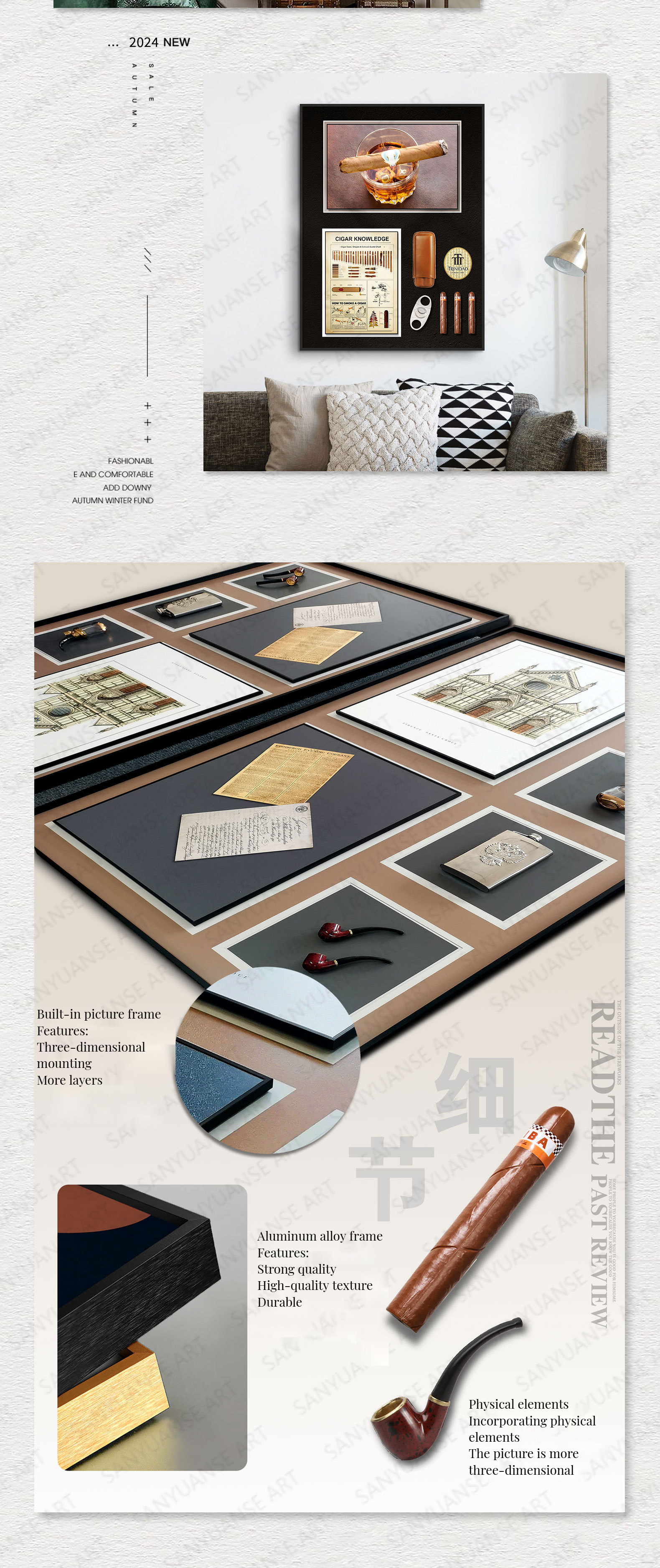 Modern 3D Artistic Cigar Painting Detailed Simulation Wall Murals for Interior