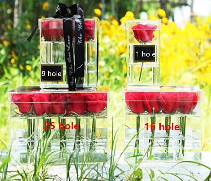 Customized transparent acrylic box print logo round acrylic flower box with lid