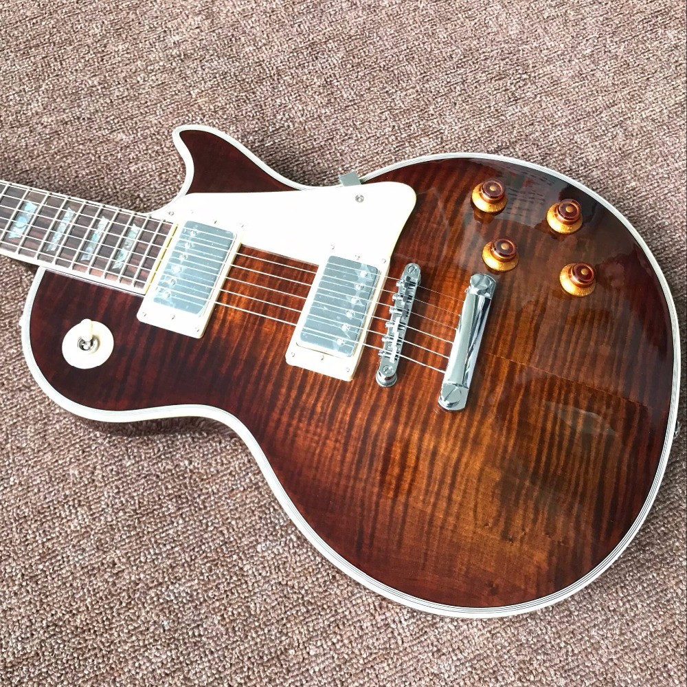 Custom Sale LP electric Guitar Tiger striped maple cover Mahogany body classic 60 black musical instruments