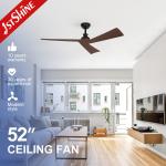 Sleek Black Ceiling Fan with Dark Wood Grain Blades