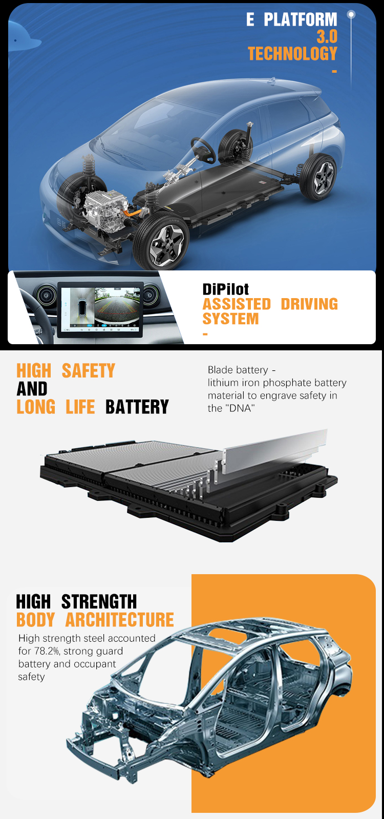 Byd Dolphin 405km Free Version The Best Sedan Car Blue Vehicle Handle Single Window Skylight Type Size mm 4995*1910*1495
