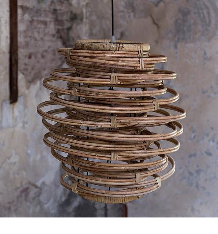 Vintage Spiral Rattan Pendant Lights Nordic Retro Bamboo Hanging Lamp(WH-WP-75)