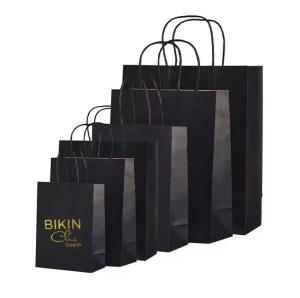 Quality Custom Printed Black Luxury Shopping Gift Paper Bag With Handle And Bow Paper Bags With Your Own Logo China Su wholesale