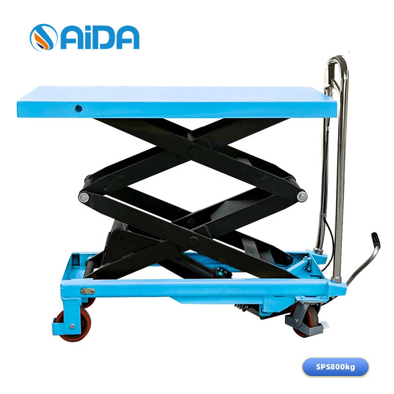 Durable 800kg Hand Lifter Mobile Tablet Double Scissor Service Weight Lifting platform trolley