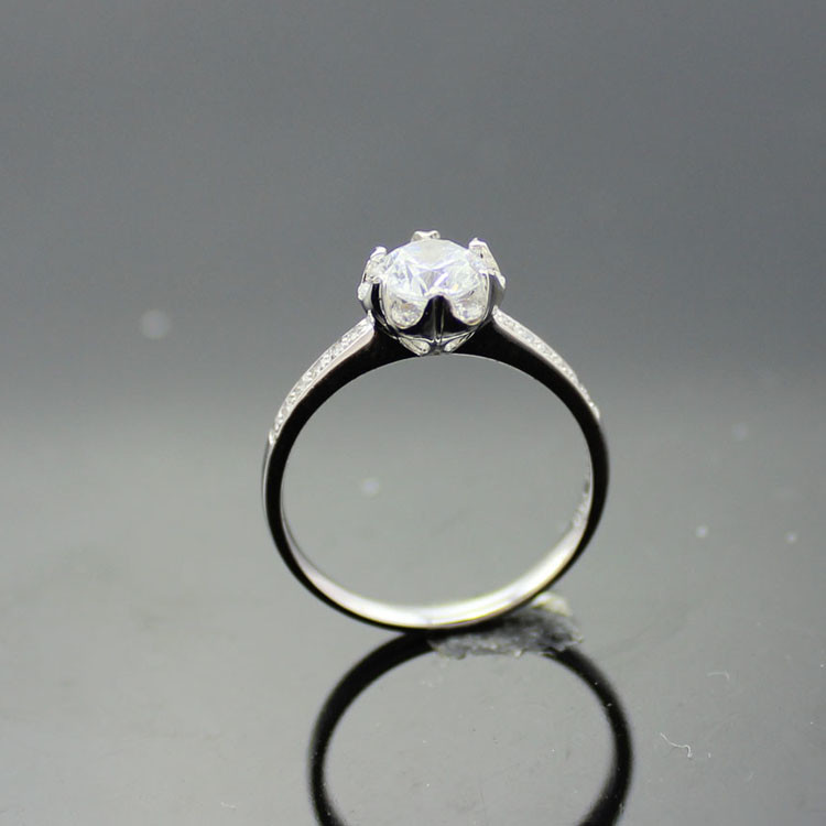 White Gold Plated Sterling Silver Engagement Ring with Clear Cubic Zirconia(F36E)