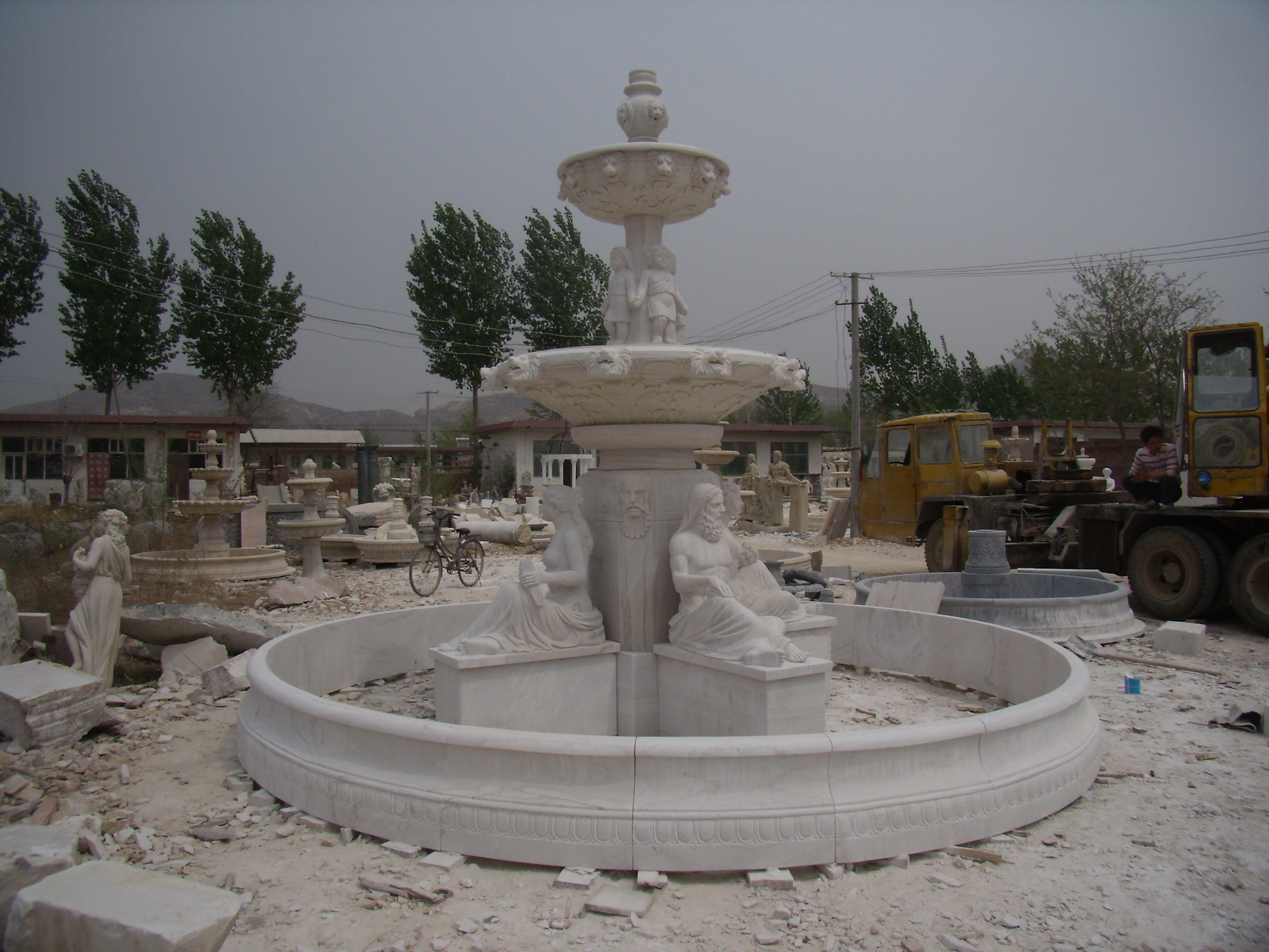 Large White Marble Stone Water Fountain with Horse Statue