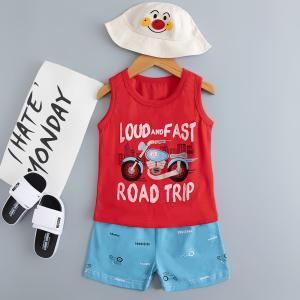 Quality Vest Cartoon Printed Nightwear Motorcycle Red Childrens Pyjamas For 140cm Height wholesale