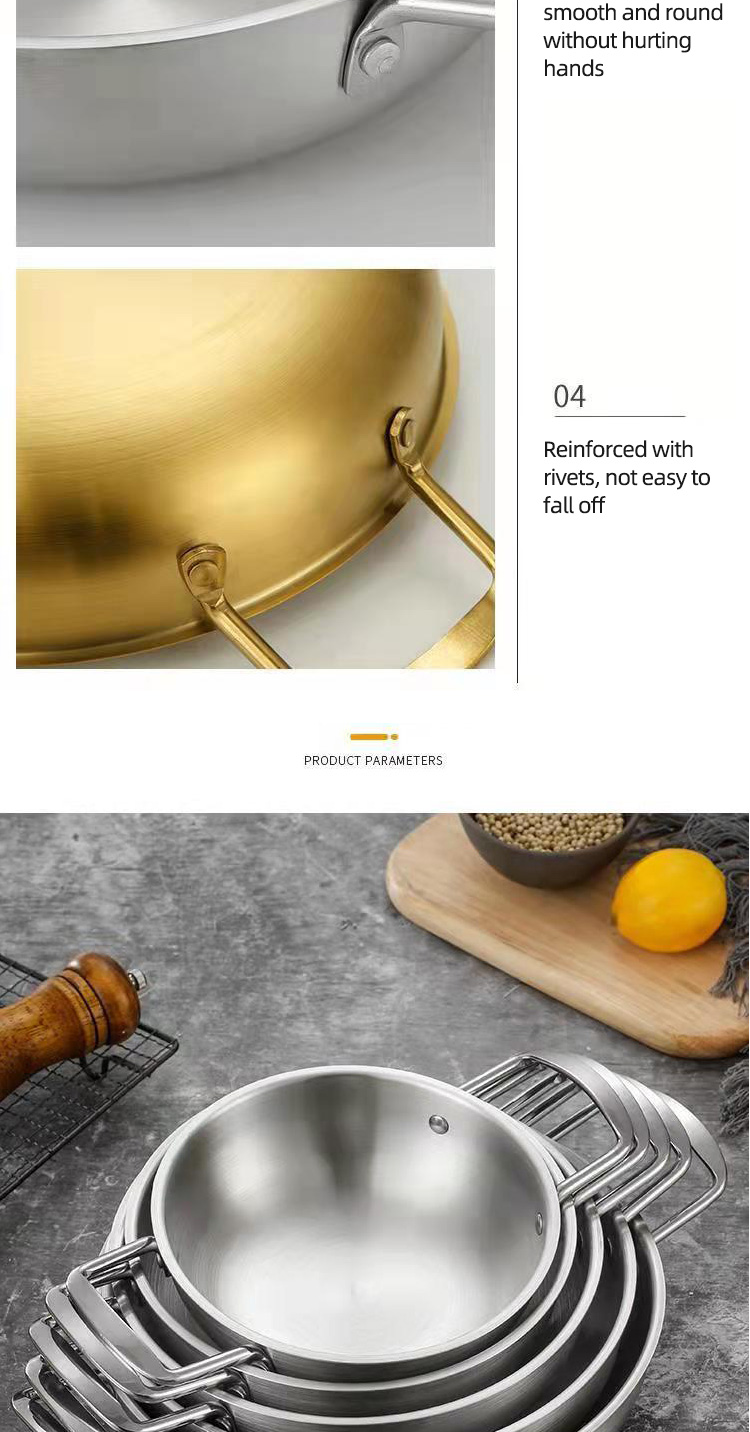 Wholesale Top Seller Kitchen Seaafood Cookware Pan Stainless Steel 304 Cooking Wok Paella Pan