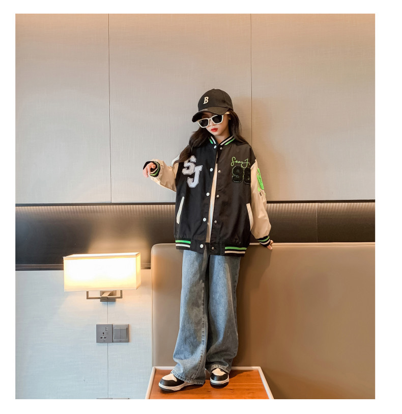 Wind Proof Little Girls Clothes Thick Patchwork Childrens Baseball Jacket Outerwear